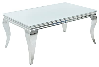 invicta INTERIOR Couchtisch MODERN BAROCK Silber 100 cm Tischbeine aus poliertem Edelstahl mit weißem Opalglas