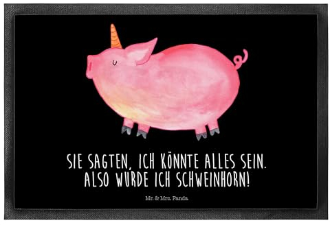 Mr. & Mrs. Panda 40 x 60 cm Fußmatte Einhorn Schwein - Geschenk, Gummimatte, Piggy, Spaß, Funny, Unicorn, Schmutzfangmatte, englisch, Einhörner,