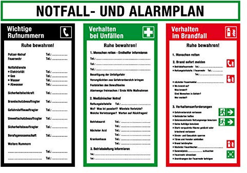 Aushang am Arbeitsplatz - Notfall- und Alarmplan - Folie selbstklebend - 30 x 42 cm