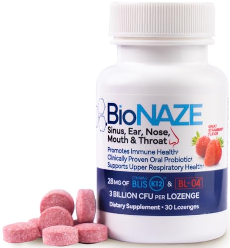Bionaze probiotico orale per Sinus, orecchio, naso, gola e respiro - Blis K12 e BL-04 - Potente 3 miliardi CFU-30 CT naturale sapore di fragola