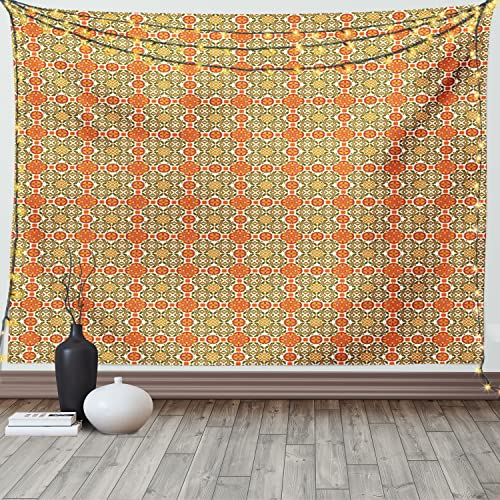 ABAKUHAUS marokkanisch Wandteppich und Tagesdecke, Vintage orientalische Fliese aus Weiches Mikrofaser Stoff Waschbar ohne Verblassen Digitaldruck, 230 x 140 cm, Orange Beige