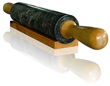 CBAM Nudelholz aus grünem Marmor mit Holzsockel Green Italian Marble Rolling Pin 45 cm