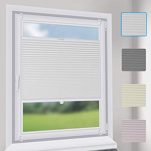 Sekey Plissee ohne Bohren Verdunkelung, Fenster Plissee Klemmfix Jalousie 75 cm breit, Verspannt Blickdicht Sonnenschutz Fensterollo, 75x120cm, Weiß