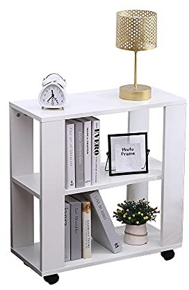 Kingwudo® Modern Sofa End Coffee Table&Wheels and Storage Shelf Laptop Stand Bookcase Cabinet,White/Grey/Oak,60x27x58cm,Living Room Furniture Decorative&Practical (White)