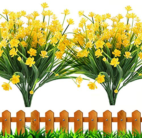Leixi Artificial Flowers, 6pcs Fake Outdoor UV Resistant Plants Faux Plastic Greenery Shrubs Indoor Outside Hanging Planter Home Kitchen Office Wedding Garden Decor (Yellow)