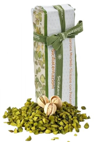 Sicilia Bedda - Torrone Siciliano Gr. 150 - Una dolcezza Siciliana - Vari Gusti (Torrone Bianco al Pistacchio)