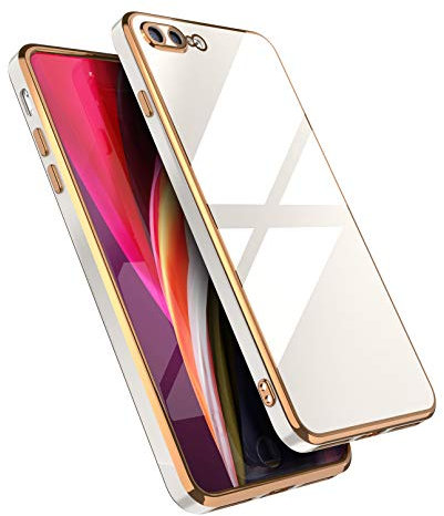 EYZUTAK Case for iPhone 7 Plus iPhone 8 Plus, Electroplated Solid Color Case Slim Flexible Soft TPU Bumper Shockproof Protective Durable Cover with Camera Protection - White