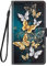 Hülle Leder für Samsung Galaxy A51 4G Handyhülle, Niedliches Muster Klapphülle Lederhülle mit [360 Grad Stoßfest] [Kartenfachr] Schutzhülle Klappbar Flip Case Cover - Schmetterling