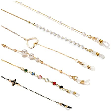 LIPIODOL 6 Pièces Chaînes de Lunettes Femme Sangle de Lunettes avec Anneau en Caoutchouc, sangle de retenue de lunettes de Lecture, cordon de lunettes de soleil