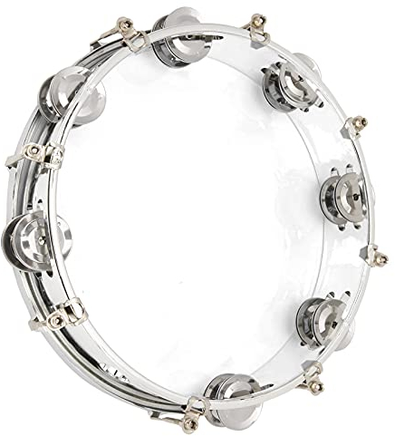 Tambourin pour Adultes 10 Pouces Double Rangée de Jingles en Métal Tambourin Batterie Percussions Instrument Musique pour Jeux de Fête(Couleur transparente)
