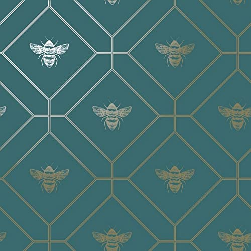 World of Wallpaper Honeycomb Bee Wallpaper Metallic Geometric (Teal)