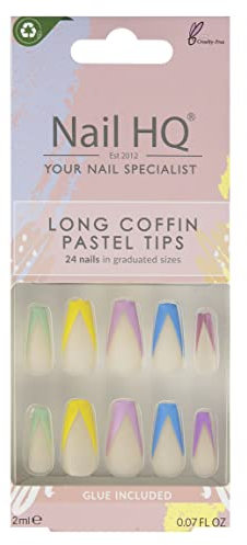 NAIL HQ Long Coffin Pastel Tips Nails