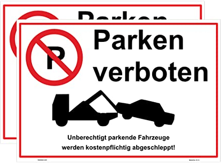 Haobase 2 Stück Parken Verboten Schild Aufkleber - Selbstklebendes Vinyl (25cm x 17,5cm)