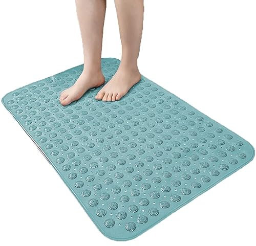HOME ZEN HOUSEHOLD LINEN Tapis de douche antidérapant avec vent 100 % PVC plastique de qualité confortable, anti-moisissure, sécurité pour enfants et personnes âgées, 50 x 50 cm, turquoise