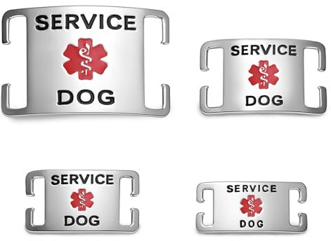 Leash King No Noise Stainless Steel K9 Service Dog Pet ID Jewelry Tags, Slide on Dog Collar or Harness Quickly and Securely – Stainless Steel/Medium