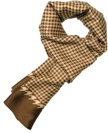 Shanlin Seiden-Haptik doppellagige Schals für Herren in Geschenkbox, Hahnentritt_Braun, 66.9 X 11.8 (170CMx30CM)