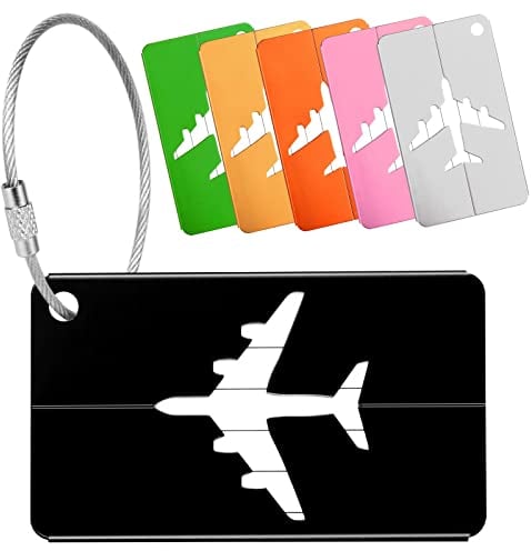 Yizhet 6 x Kofferanhänger mit Adressschild, Aluminium Gepäckanhänger Koffer Schild mit Edelstahlkabel und Wasserdichte PVC Namensschild, 6 Farbe Luggage Tags für Gepäck Koffer Tasche Handtasche