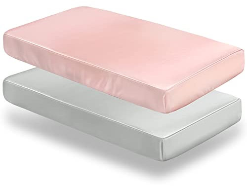SiinvdaBZX Lot de 2 draps de berceau en satin doux et soyeux, draps-housses pour berceau standard et matelas (gris clair et rose, 132,1 x 71,1 x 20,3 cm)