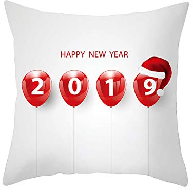 EHOMERY Kissenbezüge Japan Kissenbezug Set Outdoor Ballon Frohes Neues Jahr. Flachs Zierkissenbezüge Für Sofa Quadratischer Kissenbezug Wohnzimmer Sofa Dekoration Weiß Rot 16X16 Inches