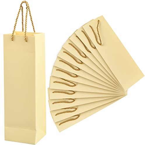 heavenlife 12 Pezzi Sacchetto Regalo per Vino, Borsa Vino Per Champagne Bottiglie Singola con Manico Corda, Busta Regalo Vino in Carta, Vino Borse Portabottiglie Regalo per Feste Compleanno (Beige)
