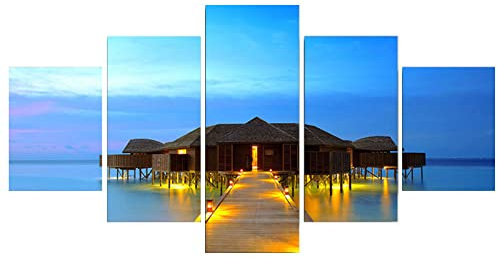 BIURKA Art Leinwandbild Landschaft am Meer Druck auf Leinwand Ölbild für Zuhause, moderne Dekoration, Dekodruck 5 Stück Kein Rahmen 200x100cm