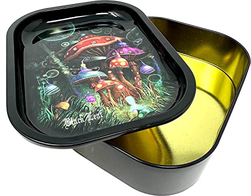 Black Leaf Mini Metal Tin Box with Rolling Tray