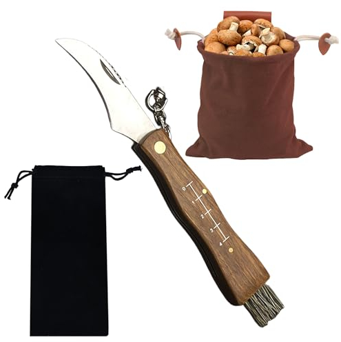 Nizirioo Coltello per Funghi Set: Coltello a Funghi con Spazzola, Righello e Custodia, Borsa da Caccia ai Funghi, Coltello per Raccolta Funghi, Coltello da Fungo per Campeggio e Picnic all'aperto