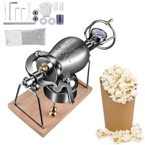 Chinese Traditional Popcorn Maker, 260ml 304 Stainless Steel Small Manual Popcorn Maker with Pressure Gauge for Family Gathering Party Fun