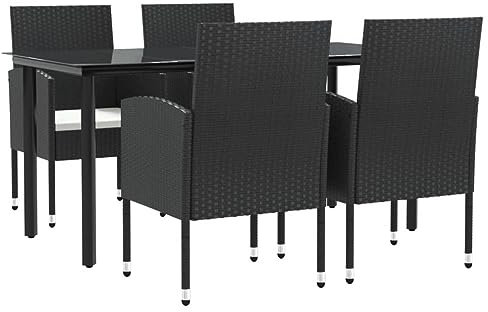 vidaXL Garten Essgruppe 5-TLG., Gartenmöbel Set Tisch 4 Stühle, Sitzgruppe für Garten Terrasse, Gartengarnitur Gartenset, Schwarz Poly Rattan Stahl