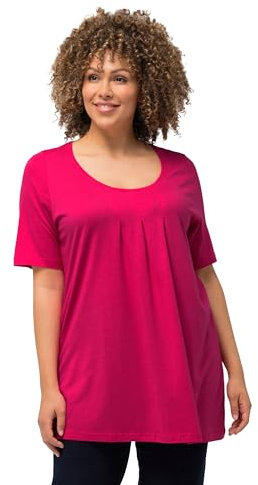 Ulla Popken Damen, Zierfalten, A-Linie, Rundhals, Halbarm, Modal T-Shirts, Magentapink, 50-52