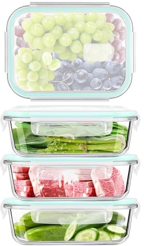 LXUDN Frischhaltedosen Glas mit Deckel 8 Stück(4 Behälter + 4 Deckel) - Glasbehälter mit Deckel Mikrowelle, Spülmaschinen & Gefrierschrankfreundlich - Meal Prep Boxen Glasdose mit Deckel Lunchbox Glas