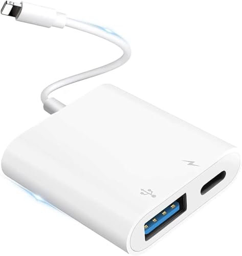 AGEEMY iPhone Lightning to USB Camera OTG Adapter + PD Port, Compatible with iPad, Support Card Reader, Flash Drive, Keyboard, Game Controller, Mouse