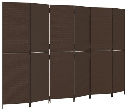 vidaXL Paravent 6-TLG., Raumteiler Faltdesign Stahlrahmen, Trennwand Sichtschutz für Innen Außen, Spanische Wand Raumtrenner, Braun Poly Rattan