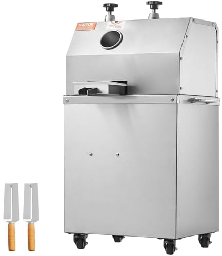 VEVOR Elektrischer Zuckerrohr-Entsafter, 750 W Zuckerrohr-Entsafter mit 300 kg/h hoher Leistung, 3 Edelstahlwalzen, 2,4 Zoll Großer Einlass, Zuckerrohr-Entsafter auf Rädern für Zuhause/Gewerblich