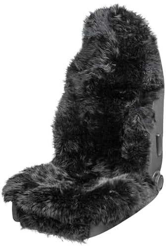 Walser Premium Lammfell Sitzauflage Marla, 100% Lammfell Autositz Sitzauflage mit 5cm Wollhöhe, Sitzauflage Lammfell, Sitzauflagen Auto Lammfell, Sitzschoner Lammfell, Schonbezug Fell schwarz