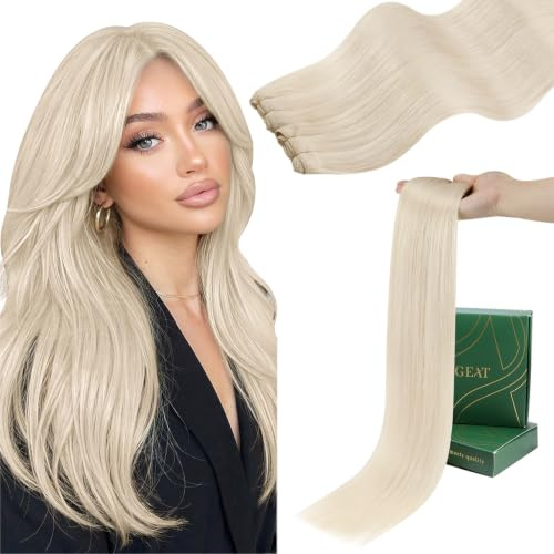 Ugeat Weft Extensions Echthaar Blond Lange Haar 60 cm 100G #60A Platinblond | Tressen Extensions Echthaar, Platin Blond, elegant fallend, für festliche Looks, flexible Stylingoptionen