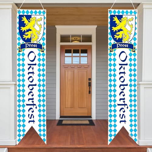 Oktoberfest Deko Banner, 2 Stück Bierfest Dekoration Set, Bayerische Fahnen für Indoor Outdoor Hängende Dekoration