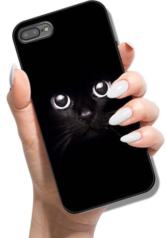 Phone Case for iPhone 7 Plus 8 Plus Silicone Case Slim Thin Soft TPU Cover with Cute Pattern Design Shockproof Protective Case for Girls Women - Black Cat