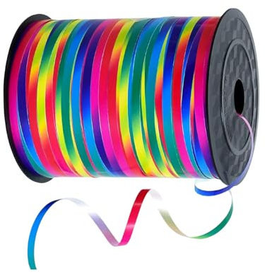 Geschenkband Regenbogen 5mm Breit,450M Kräuselband Geschenkbänder,Glänzendes Metallband, Ballonschnur für DIY Ballonband Farben Folie