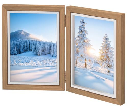 TESSTSY Doppelter Bilderrahmen Faltbar 13 X 18 cm Klappbarer Bilderrahmen Aus Holz, Doppelt Collage Fotorahmen Bilderrahmen 2 Fotos 7 Zoll, Bilderrahmen Doppelt für Haus, Schlafzimmer, Tischdisplay