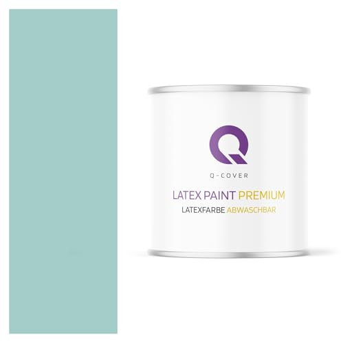 Q-COVER Latexfarbe Abwaschbar 2L (ca.14m2) Minzblau Farbton Innenfarbe Wandfarbe Deckenfarbe Klasse 2 Mattfarbe Für Allergiker Scheuerfest Geruchlos Frei Von Voc
