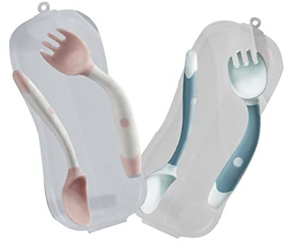 RORPOIR Cuchara Giratoria Para Bebé Kit De Cuchara y Tenedor Flexible Precucharas Bebe Blw Vajilla Para Niños