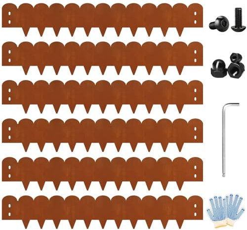 Cor-Ten Lot de 6 bordures d'aménagement paysager en acier – 20,3 cm de haut x 101,6 cm de long (6 m au total) | Bordure de jardin rustique en métal pliable pour pelouse, cour et terrasse | Bords