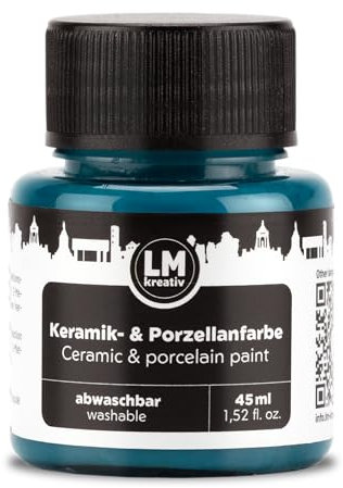 LM-Kreativ Peinture pour céramique et porcelaine 45 ml Turquoise Passe au lave-vaisselle Peinture pour verre et céramique, idéale pour peindre des tasses et de la porcelaine, projets créatifs sur