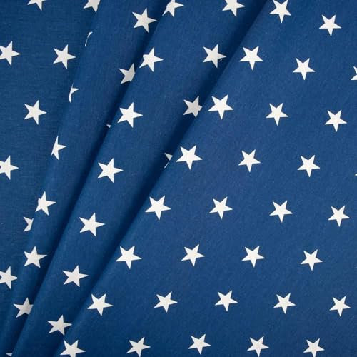 Fabreco - Baumwollstoff Meterware - 220g/lfm | Stoff Meterware mit Muster: Sterne dunkelblau | Weich, langlebig & hautfreundlich