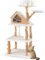 COSTWAY Kratzbaum Holz, 150 cm hoch, Katzenbaum mit Katzenhöhle & Plattformen, Kratzsäulen aus Jute & Sisalseil, Katzenkratzbaum, Kletterbaum für Katzen, Katzenmöbel Massivholz, Weiß