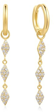 ANIA HAIE Damen Creolen Dusk Divas Pavé Sparkle Drop Huggies aus 925 Sterling Silber 14k Gold vergoldet, besetzt mit 54 Zirkonia, Größe: 8,8 x 1,5-1,7mm, inkl. Geschenkverpackung