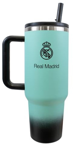 Hy-Pro Officially Licensed Real Madrid 40oz Thermal Flask - 1.13L, Water Bottle with Integrated Straw & Handle, Double-Wall Insulated Travel Mug, Stainless Steel, BPA Free, Great Football Gift Idea