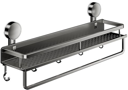 Pesoncarl Bathroom Shelves, Shower Caddy Suction Cup Large Capacity Wall-Mounted Shower Shelves with Hooks, Rustproof & Fast Draining Heavy Duty Bathroom Shelves for Kitchen, Bathroom