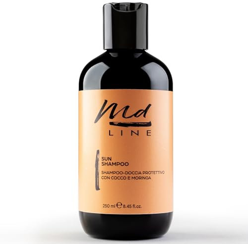 md LINE Protezione Solare Capelli e Corpo Doccia Schiuma Dopo Sole Mare e Piscina, Mantiene Toni e Abbronzatura – Formula Naturale Delicata Idratante, Shampoo Professionale Senza Solfati ne Parabeni